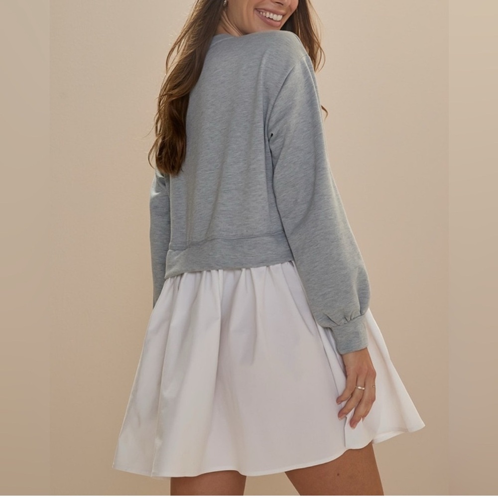 Francesca's Collections Gray Top White Skirt Long Sleeve Dress